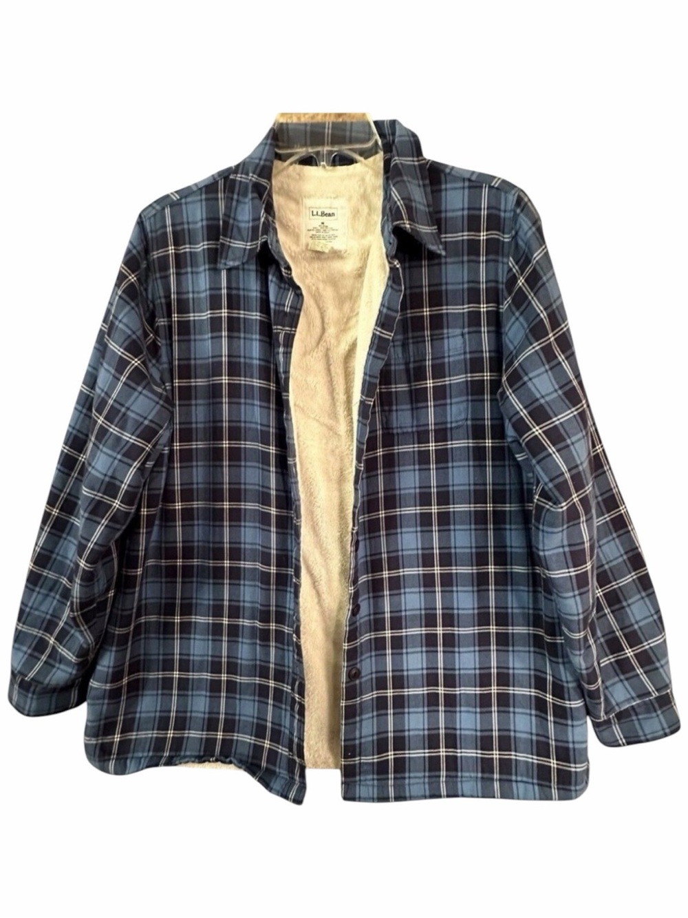L.L. Bean Sherpa Lined Shacket Plaid Shirt Jacket Women’s M Blue Cotton